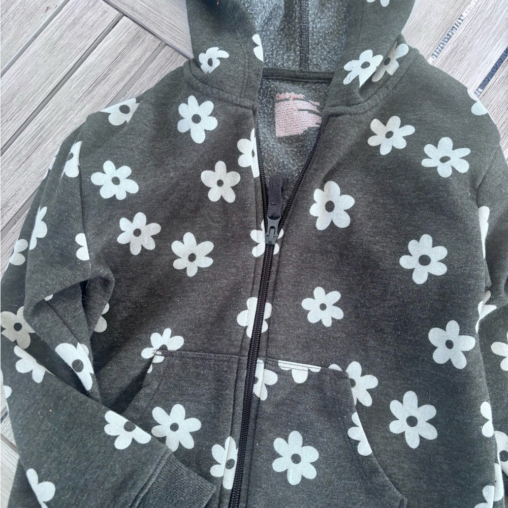 Cat & Jack Floral Kids Zip-Up Hoodie - Gray and White